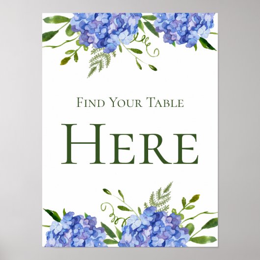 Poster Les Hydrangeas Bleus Trouvent Votre Table Ici (Devant)