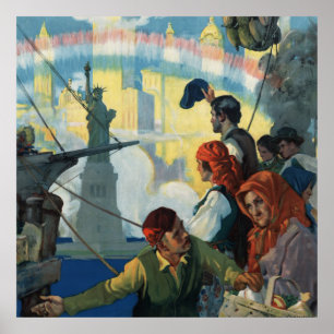 Poster Les immigrants et la statue de la liberté