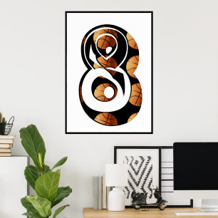 Poster Les Joueurs De Basketball Numéro Huit Avec Basketb