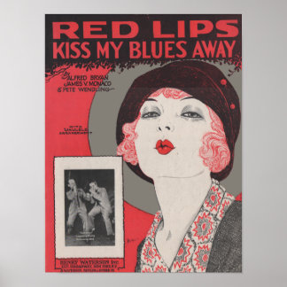 Poster Les lèvres rouges embrassent mes bleus