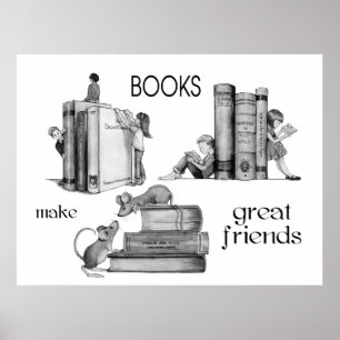 Poster Les Livres Font De Grands Amis, Enfants, Souris, A
