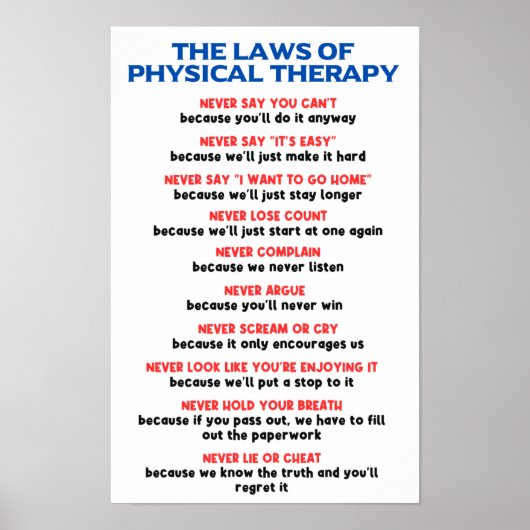 Poster Les lois de la thérapie physique - Motivation amus (Devant)