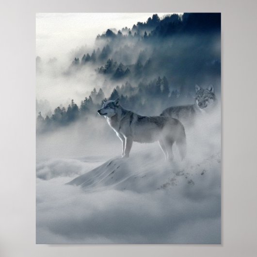Poster Les loups dans un paysage hivernal (Devant)
