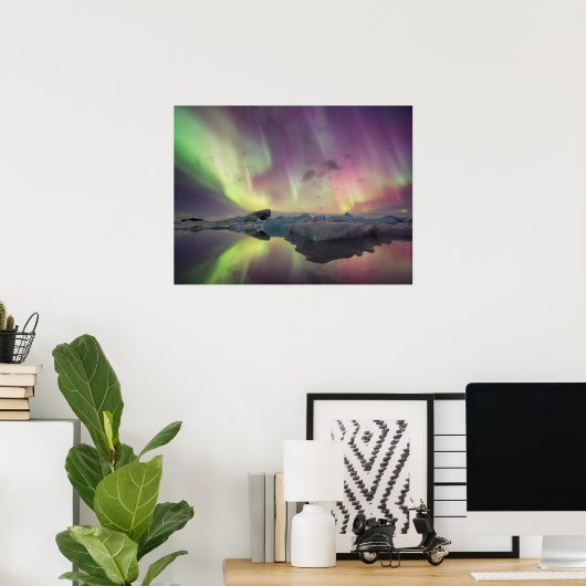 Poster Les lumières d'Aurora se reflètent dans la lagune (Bureau à domicile)
