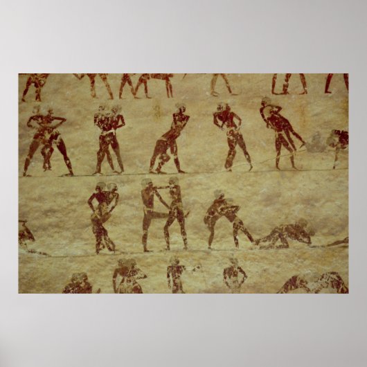Poster Les lutteurs, détail de la peinture murale du tomb (Devant)