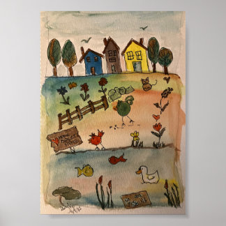 Poster Les maisons sur une colline