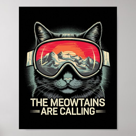 Poster Les Meowtains Appelent Les Ski De Snowboard Cat Ho (Devant)