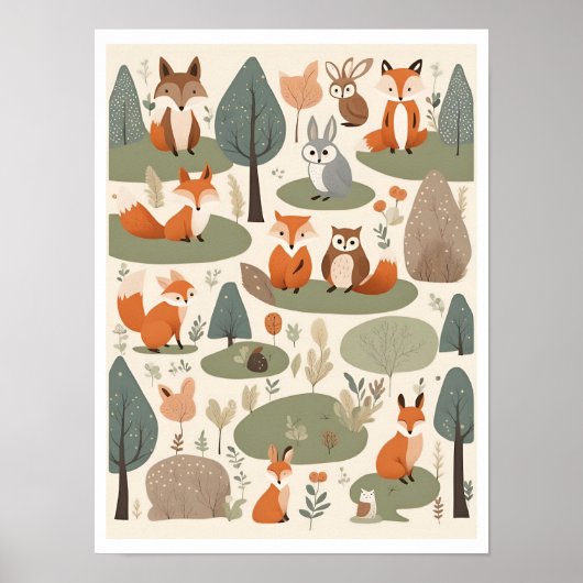 Poster Les mignons animaux en bois (Devant)