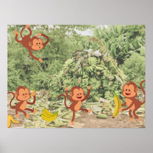Poster Les mignons singes mangent des bananes