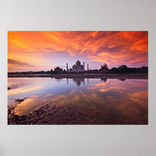 Poster Les monuments Coucher de soleil de Taj Mahal
