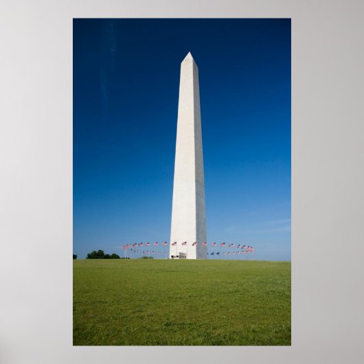 Poster Les monuments | Washington Monument avec drapeaux (Devant)