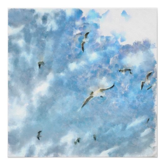 Poster Les Mouettes De Casers Dans L'Aquarelle Cerulean D (Devant)