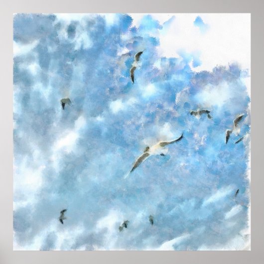 Poster Les Mouettes De Casers Dans L'Aquarelle Cerulean D (Devant)