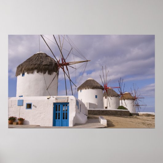 Poster Les moulins à vent de Mykonos sur les îles grecque (Devant)