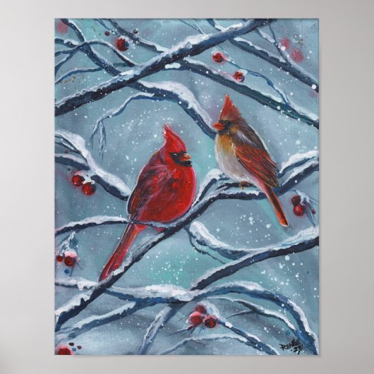 Poster Les oiseaux cardinaux hiver par Renee Lavoie (Devant)