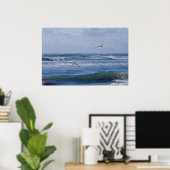 Poster Les oiseaux plongeant dans l'océan (Bureau à domicile)