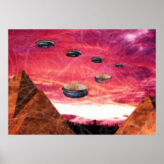 Poster Les OVNI survolent les pyramides aliens (Devant)