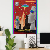 Poster Les ovnis déplacent les Moai (Bureau à domicile)