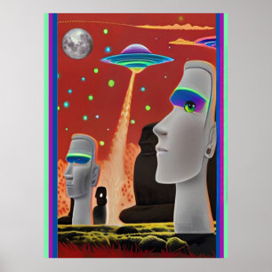 Poster Les ovnis déplacent les Moai