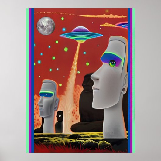 Poster Les ovnis déplacent les Moai (Devant)