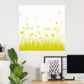 Poster Les pavots jaunes et blancs minimalistes prègnent (Bureau à domicile)