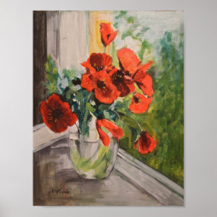 Poster Les pavots rouges par fenêtre