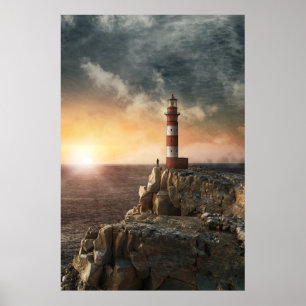 Poster Les phares   Phare rouge et blanc