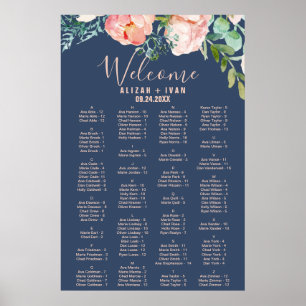 Poster Les pivoines romantiques Carte de siège alphabét