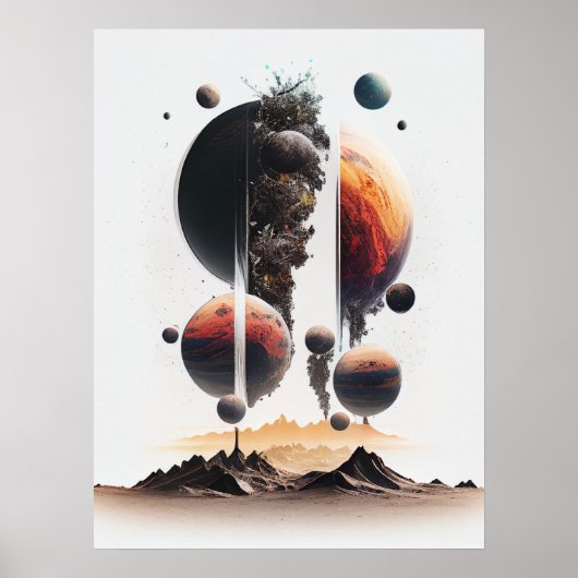 Poster Les Planètes S'Effondrent Dans Un Trou Noir (Devant)