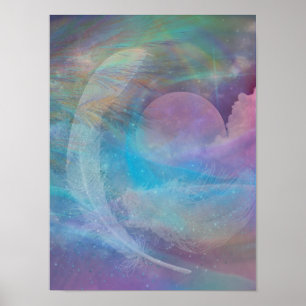 Poster Les plumes arc-en-ciel et la lune
