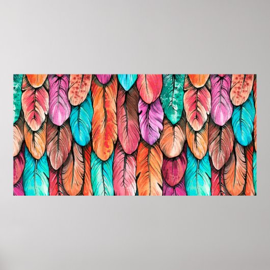 Poster Les plumes d'oiseaux motif sans soudure. Eau de de (Devant)
