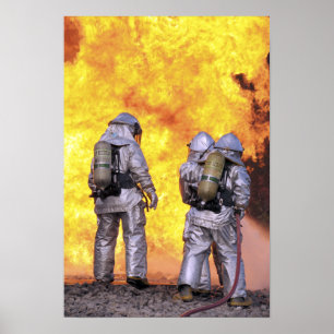 Poster Les pompiers éteignent un incendie d'avion