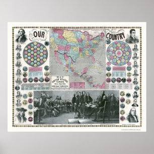Poster Les Présidents Map - 1859 des Etats-Unis