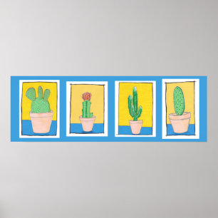 Poster Les quatre cactus. Art moderne simple. Dessin de c