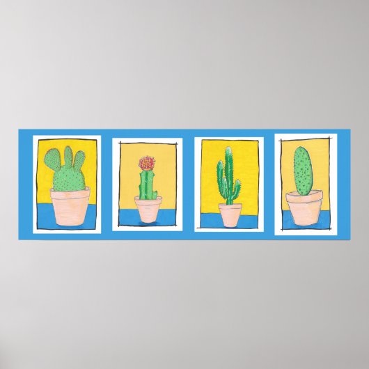 Poster Les quatre cactus. Art moderne simple. Dessin de c (Devant)