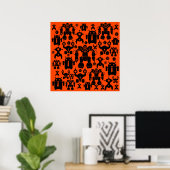 Poster Les robots Régler Fun Robot Silhouettes Orange Rob (Bureau à domicile)