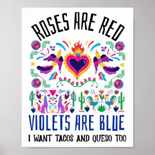 Poster Les roses sont rouges avec un joli motif art mexic