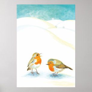 Poster Les rouges robins en hiver