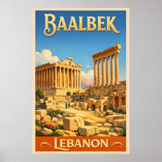 Poster Les ruines romaines de Baalbek - Voyage vintage