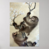 Poster Les singes Mori Sosen dans un cerisier en fleurs (Devant)