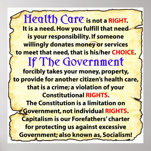 Poster Les Soins De Santé Ne Sont Pas Un Droit ! (Devant)