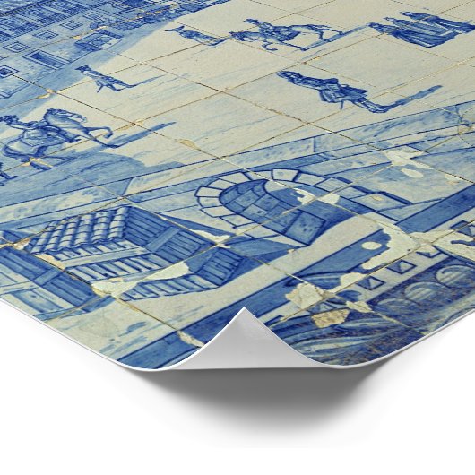 Poster Les tuiles d'Azulejos représentant le Praca do Com (Coin)