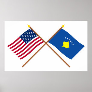 Poster Les USA et drapeaux croisés par Kosovo