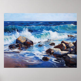 Poster Les vagues du rythme de la nature se heurtent douc