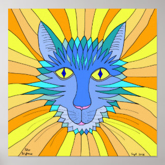 Poster Les visages de chat en bleu, orange et gingembre