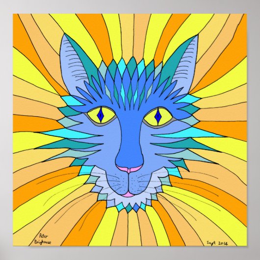 Poster Les visages de chat en bleu, orange et gingembre (Devant)