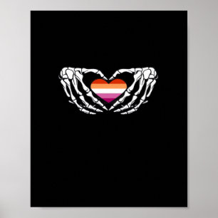 Poster Lesbian Pride Skeleton Halloween Wlw Goth Heart Cl