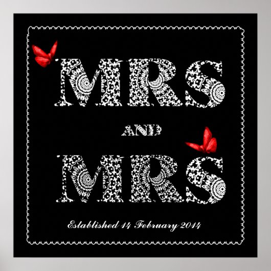 Poster Lesbienne même Genre Mariage Dentelle Cadeau Word (Devant)