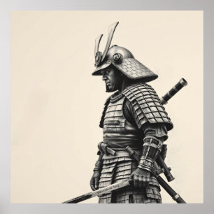 Poster L'esprit guerrier : Samurai Charcoal Art