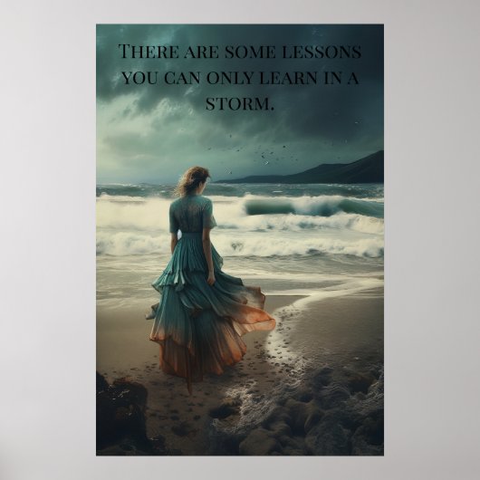 Poster - Lessen in een Storm Vrouw op het strand (Voorkant)